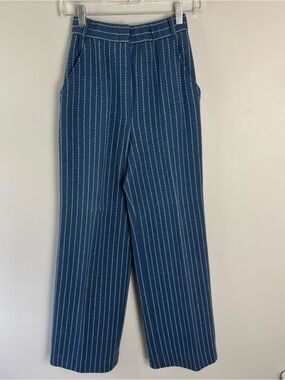 Vintage Virgin Wool Blue And White Pin Stripe Women’s Wide Leg Dress Pants